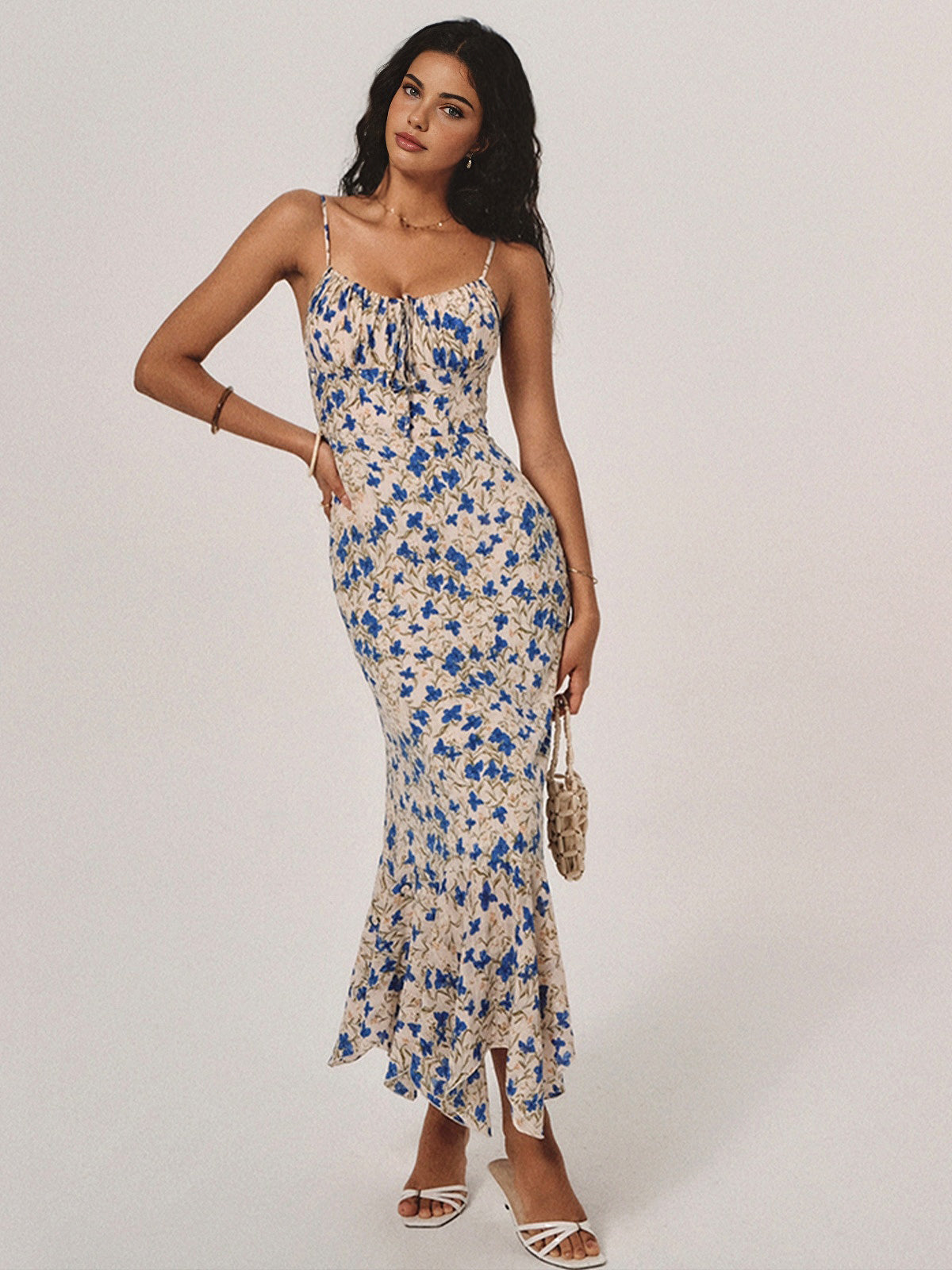 Chloe | Women’s Dress | Floral Print Asymmetric Hem Occasion Wear — image 03 — MAREACO