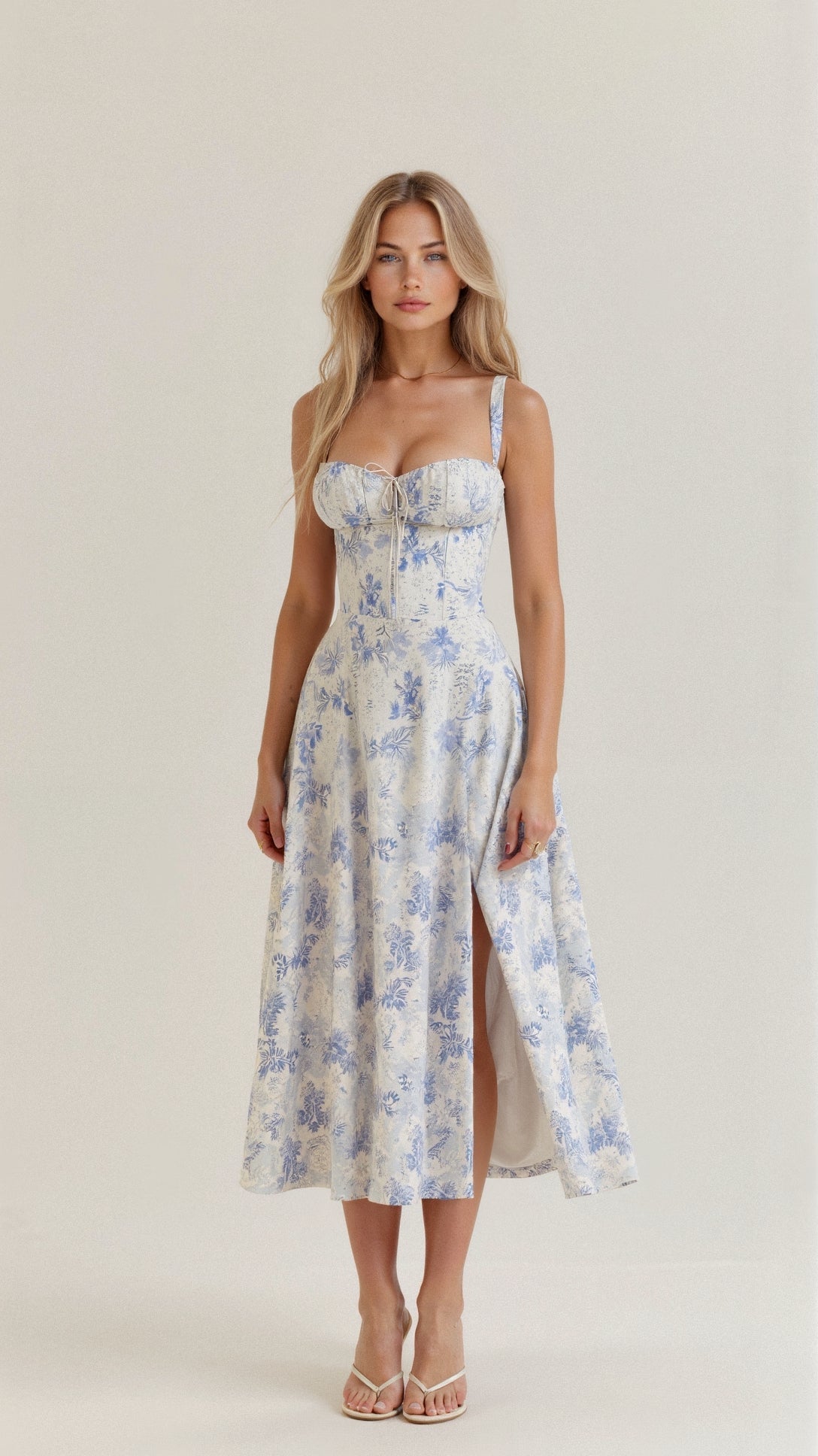 Chloe | Women’s Midi Dress | Floral Print Side Split Occasion Wear — image 01 — MAREACO