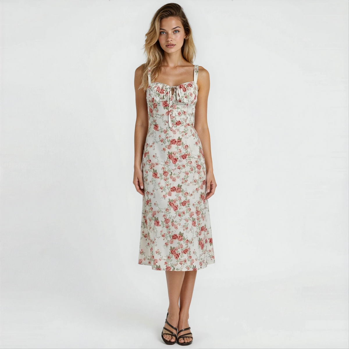 Chloe | Women’s Midi Dress | Floral Print Side Split Occasion Wear — image 09 — MAREACO