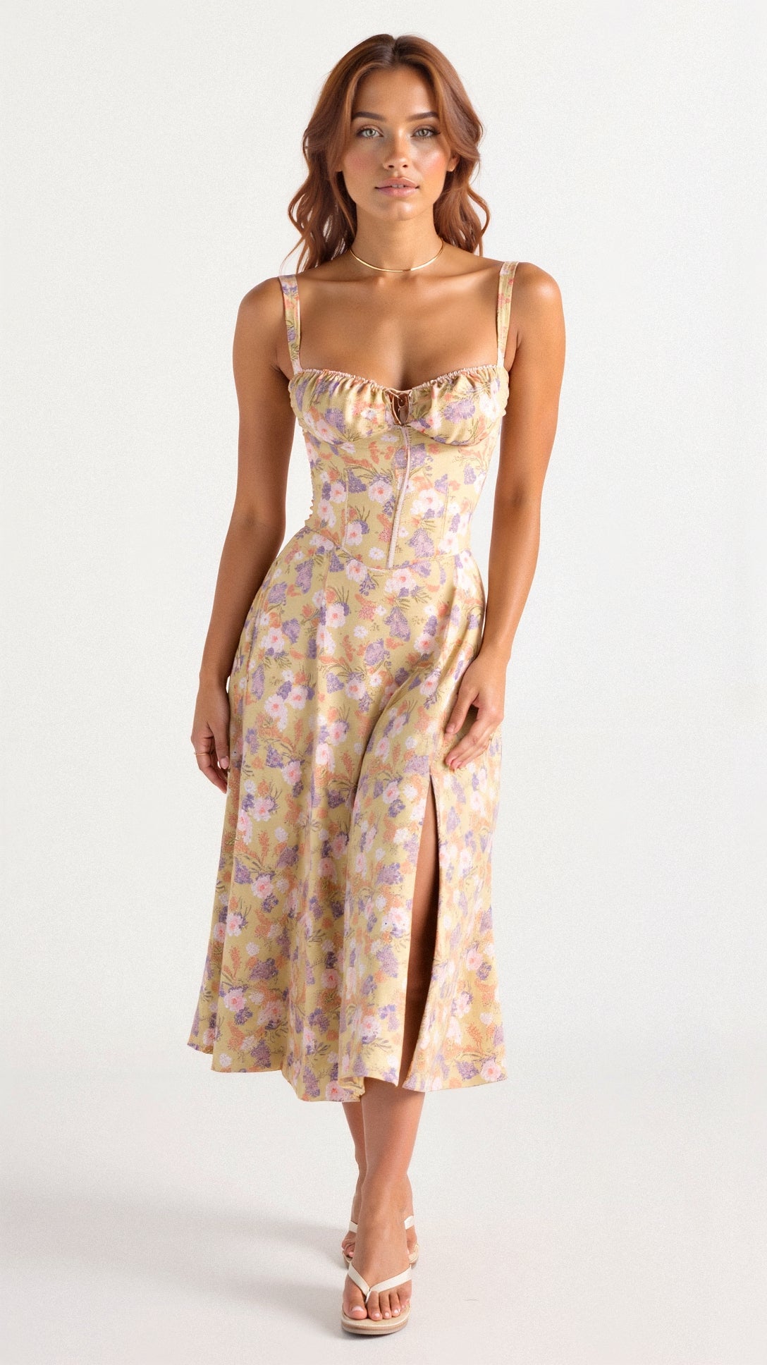 Chloe | Women’s Midi Dress | Floral Print Side Split Occasion Wear — image 17 — MAREACO
