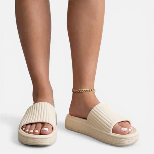 Chloe | Women’s Slides | Ribbed Straps Open Toes Summer Wear — image 01 — MAREACO