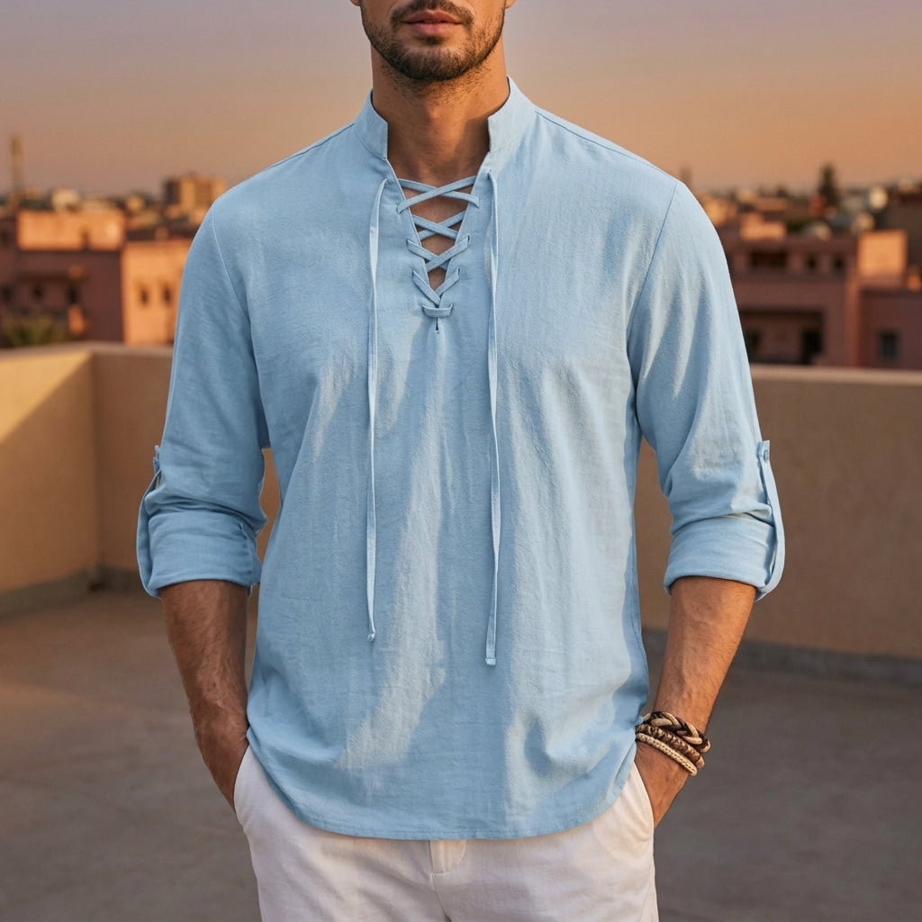 Daisy | Men’s Shirt | Lace Up Neck Long Sleeves Occasion Wear — image 03 — MAREACO