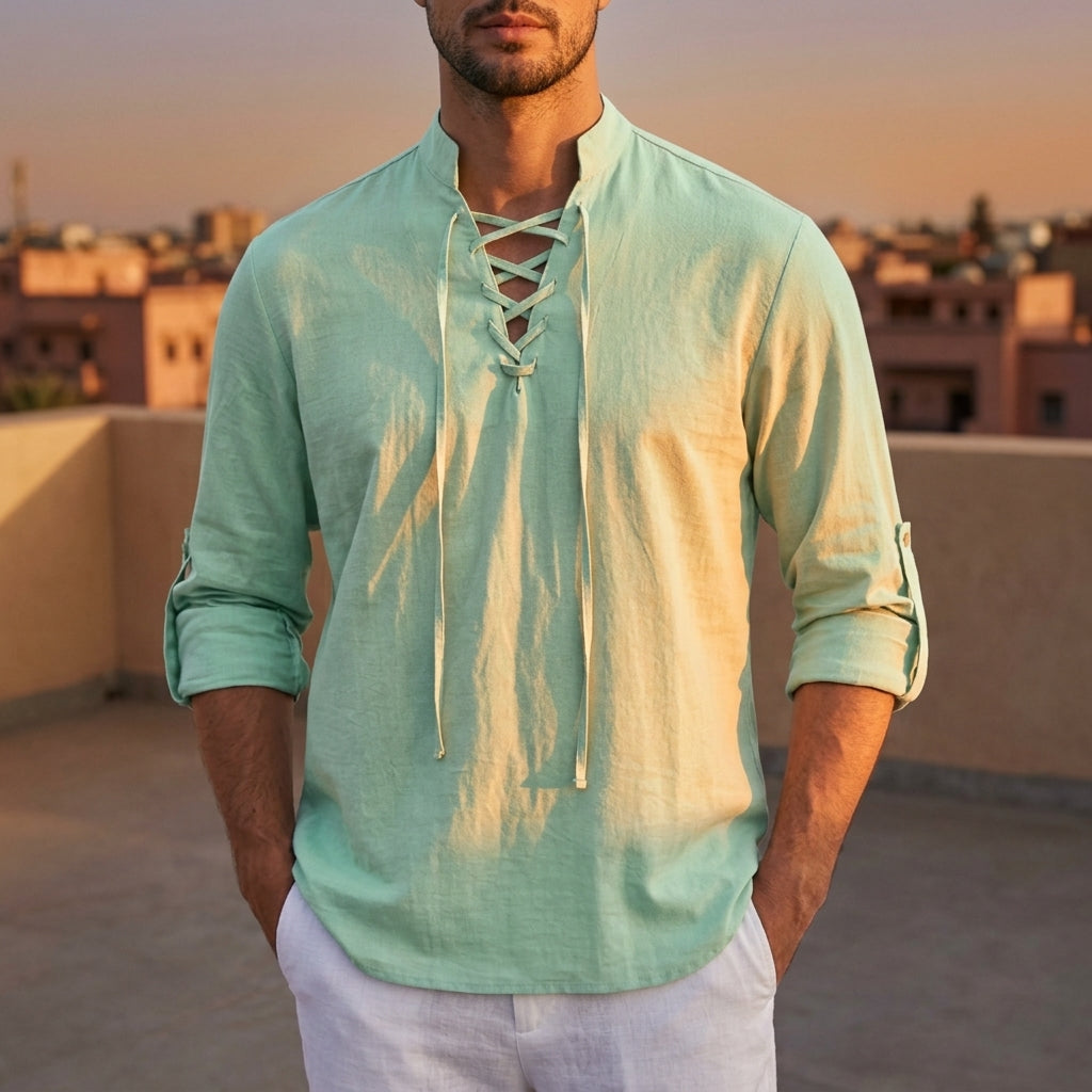 Daisy | Men’s Shirt | Lace Up Neck Long Sleeves Occasion Wear — image 04 — MAREACO