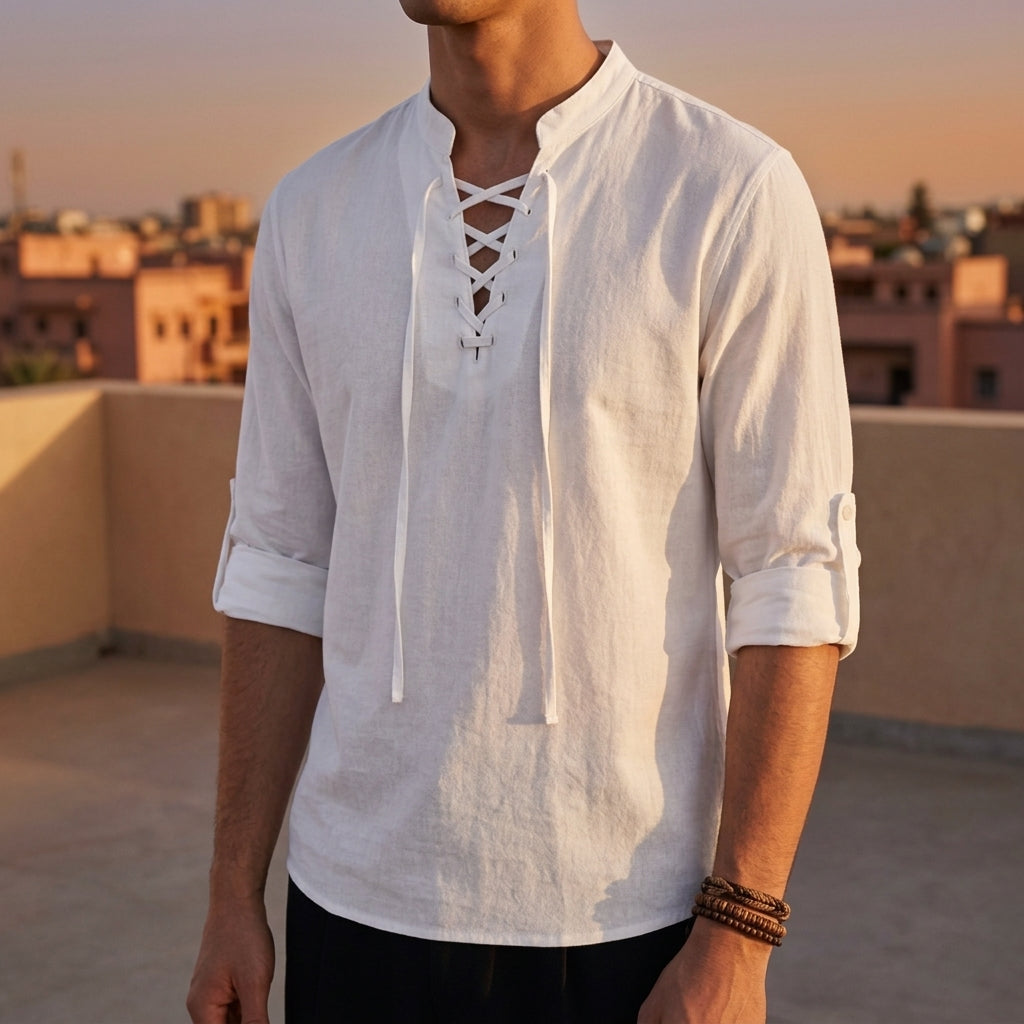 Daisy | Men’s Shirt | Lace Up Neck Long Sleeves Occasion Wear — image 05 — MAREACO