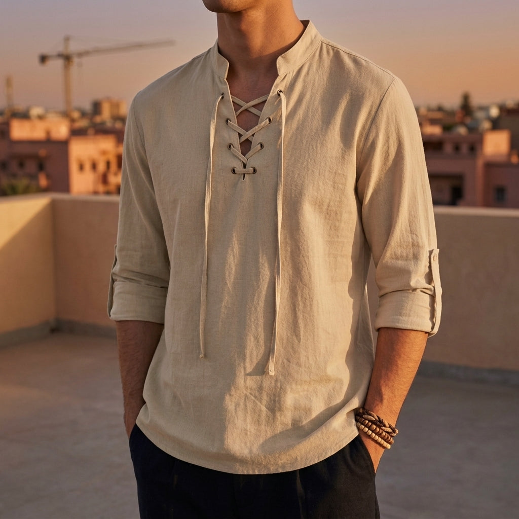 Daisy | Men’s Shirt | Lace Up Neck Long Sleeves Occasion Wear — image 06 — MAREACO