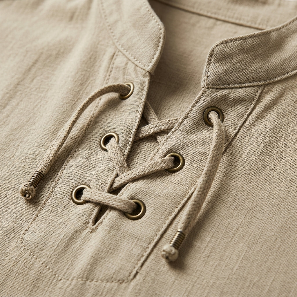 Daisy | Men’s Shirt | Lace Up Neck Long Sleeves Occasion Wear — image 07 — MAREACO