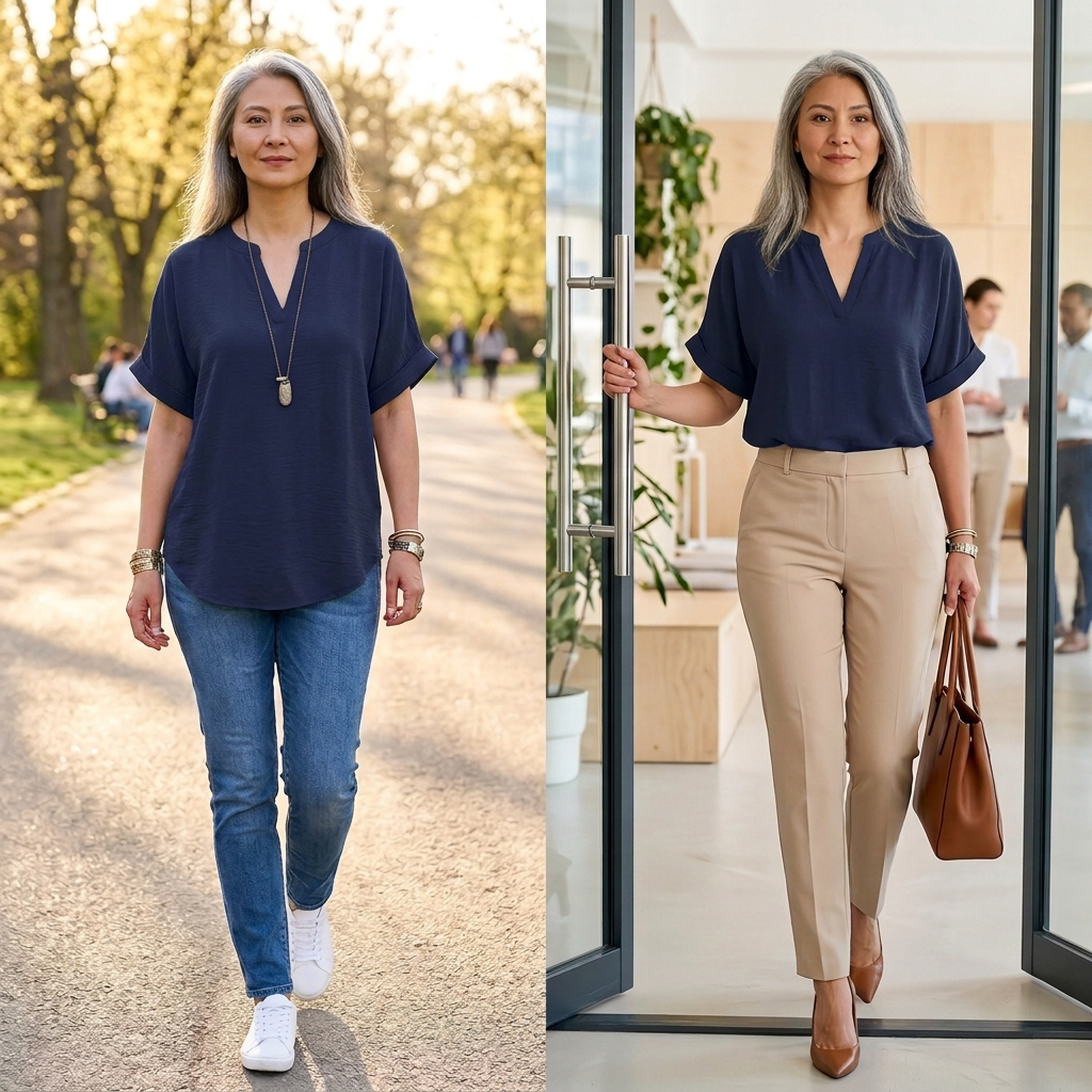 Daisy | Women’s Blouse | Notched Neck Curved Hem Everyday Wear — image 04 — MAREACO
