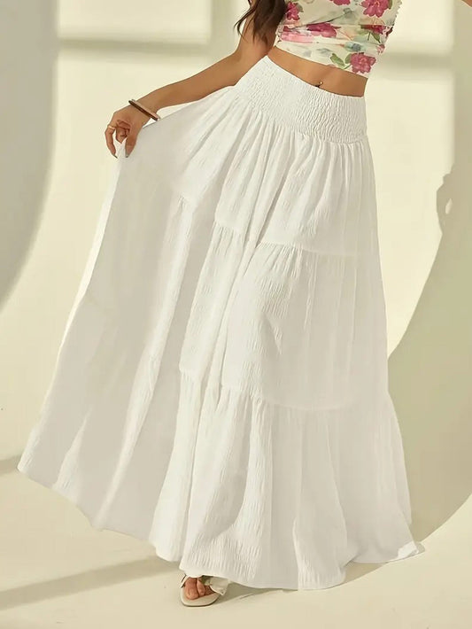 Daisy | Women’s Maxi Skirt | Tiered Panels Gathered Waist Summer Wear — image 01 — MAREACO