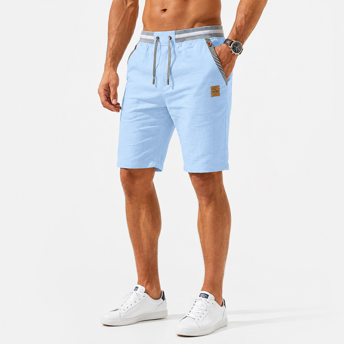 Edward | Men’s Shorts | Drawstring Waist Side Pockets Summer Wear — image 01 — MAREACO
