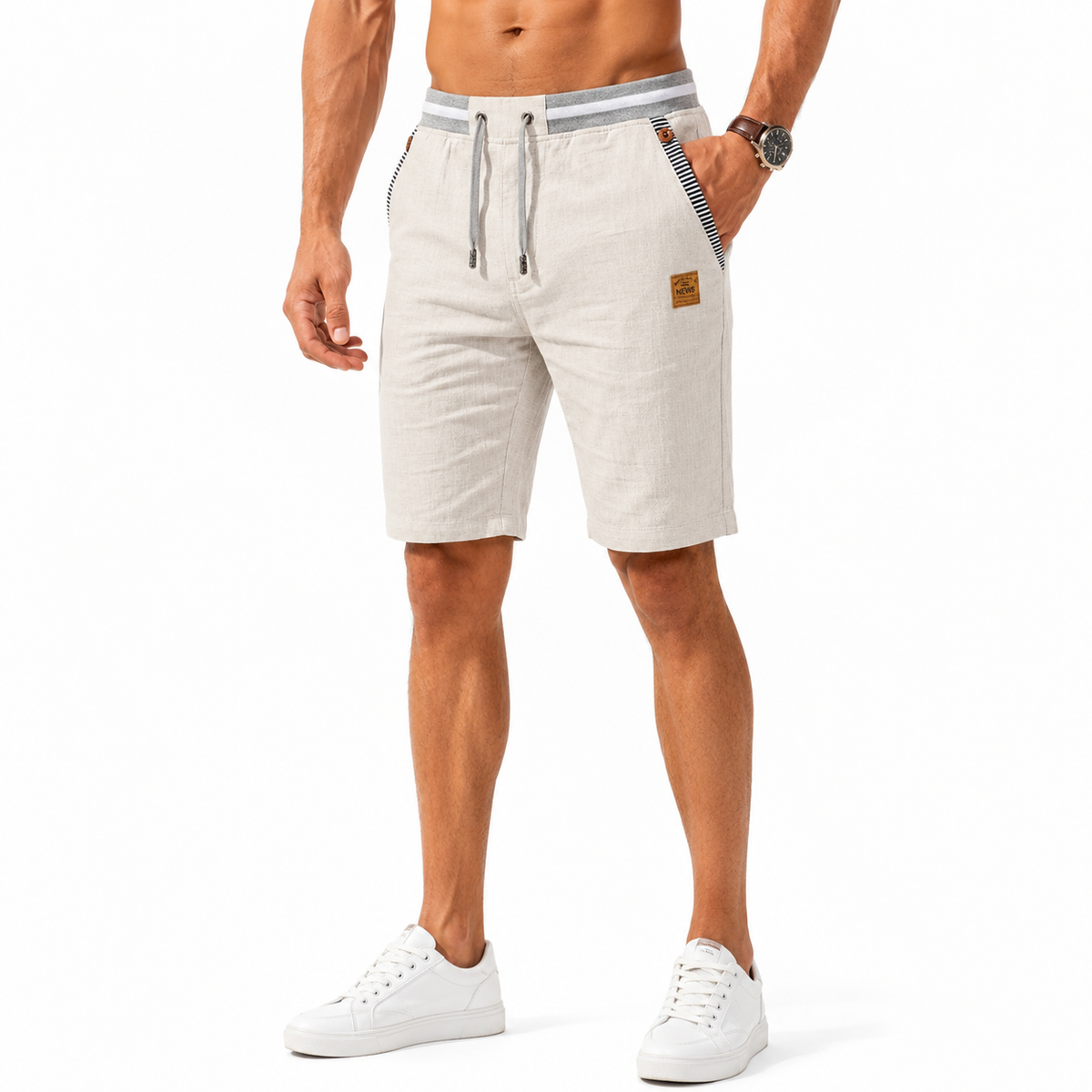 Edward | Men’s Shorts | Drawstring Waist Side Pockets Summer Wear — image 02 — MAREACO