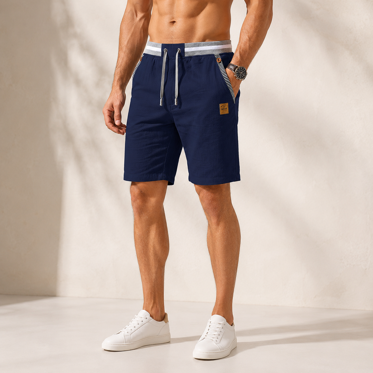 Edward | Men’s Shorts | Drawstring Waist Side Pockets Summer Wear — image 05 — MAREACO
