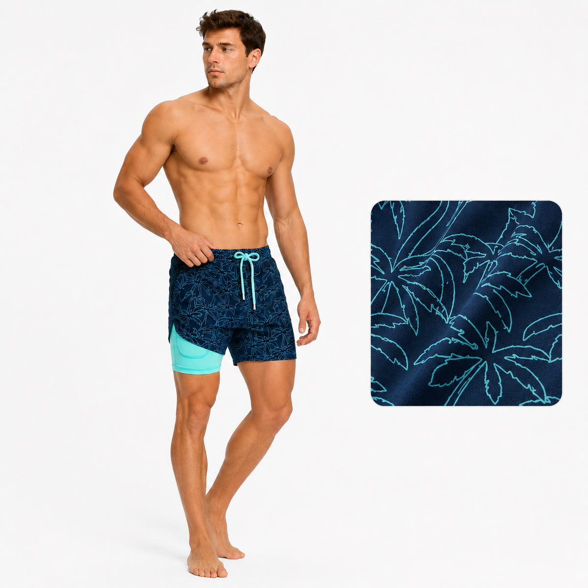 Edward | Men’s Swim Shorts | Inner Layer Drawstring Waist Beachwear — image 03 — MAREACO