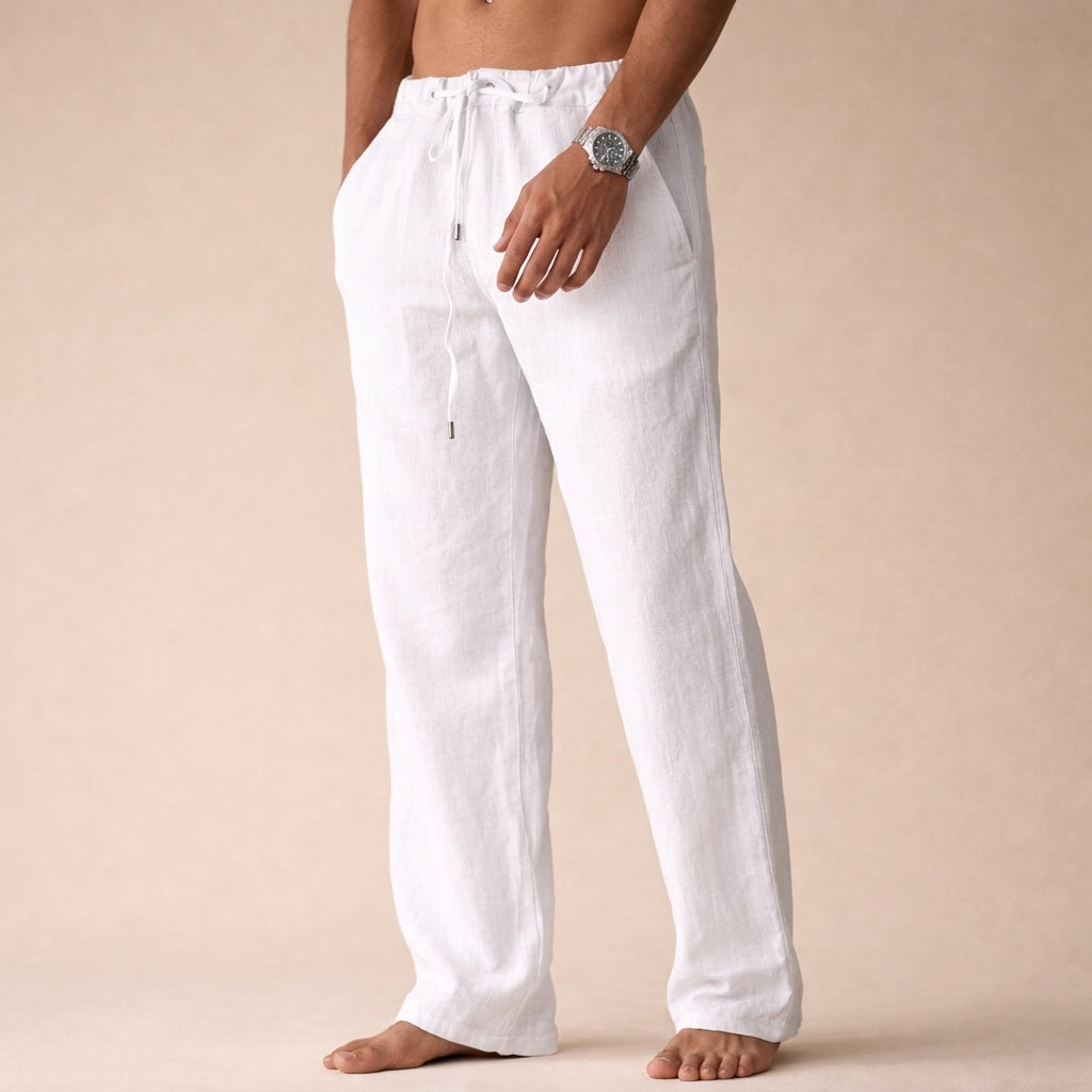 Edward | Men’s Trousers | Drawstring Waist Straight Legs Summer Wear — image 01 — MAREACO