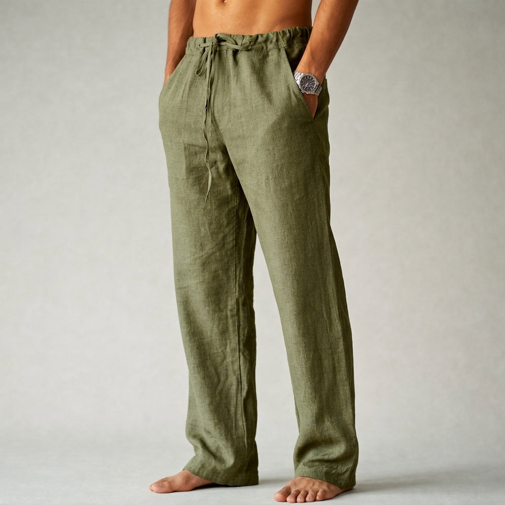 Edward | Men’s Trousers | Drawstring Waist Straight Legs Summer Wear — image 02 — MAREACO