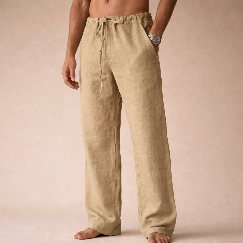 Edward | Men’s Trousers | Drawstring Waist Straight Legs Summer Wear — image 03 — MAREACO