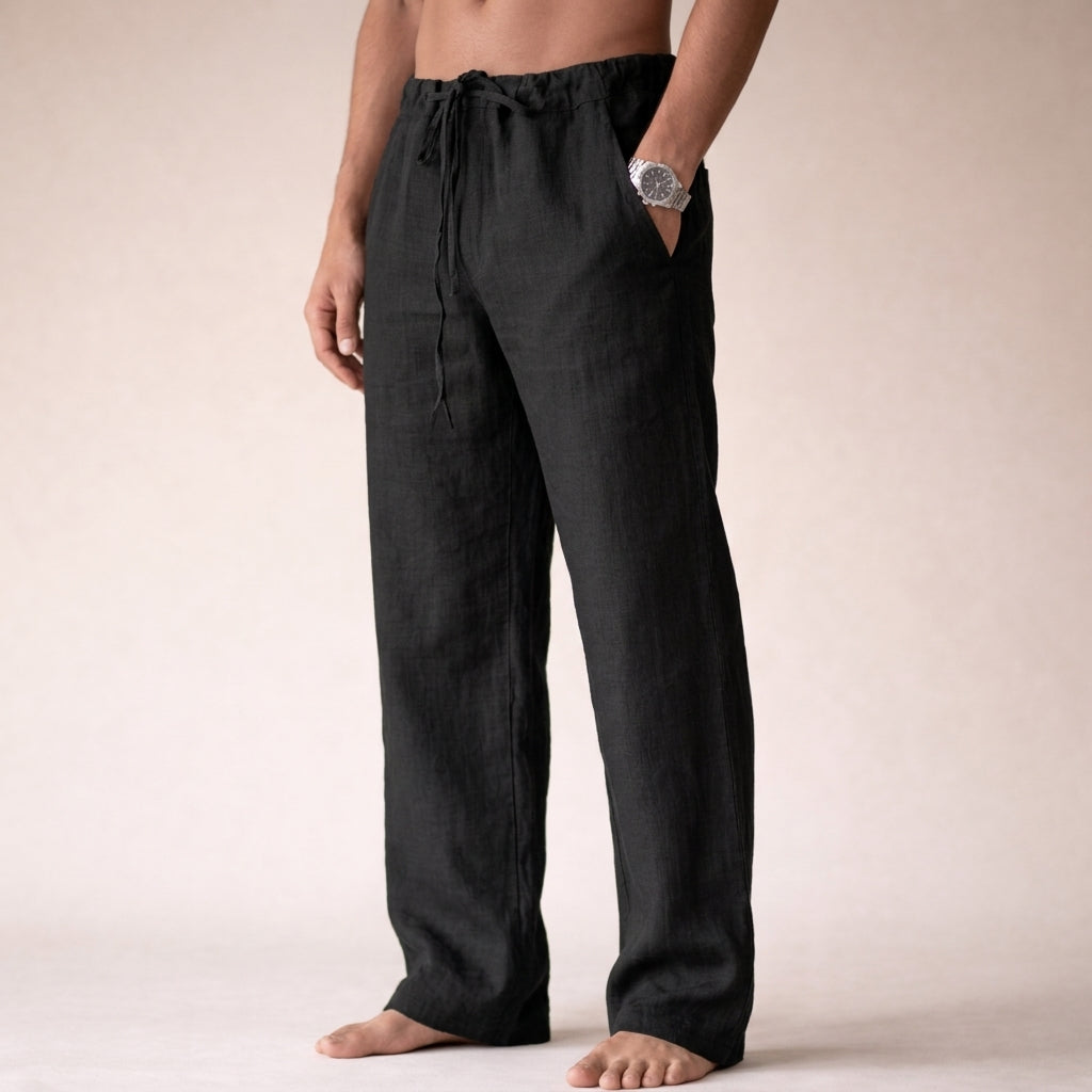 Edward | Men’s Trousers | Drawstring Waist Straight Legs Summer Wear — image 04 — MAREACO