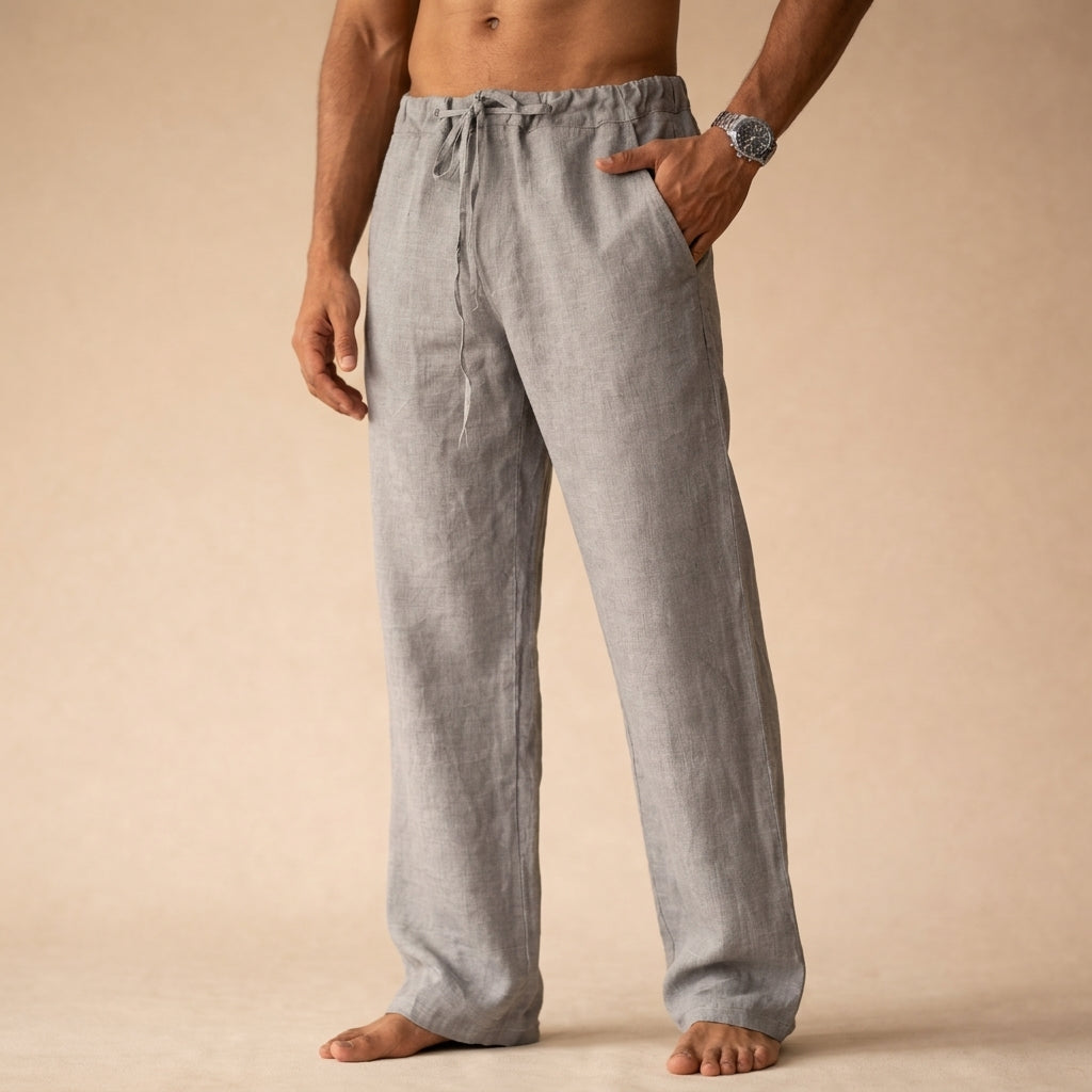 Edward | Men’s Trousers | Drawstring Waist Straight Legs Summer Wear — image 05 — MAREACO