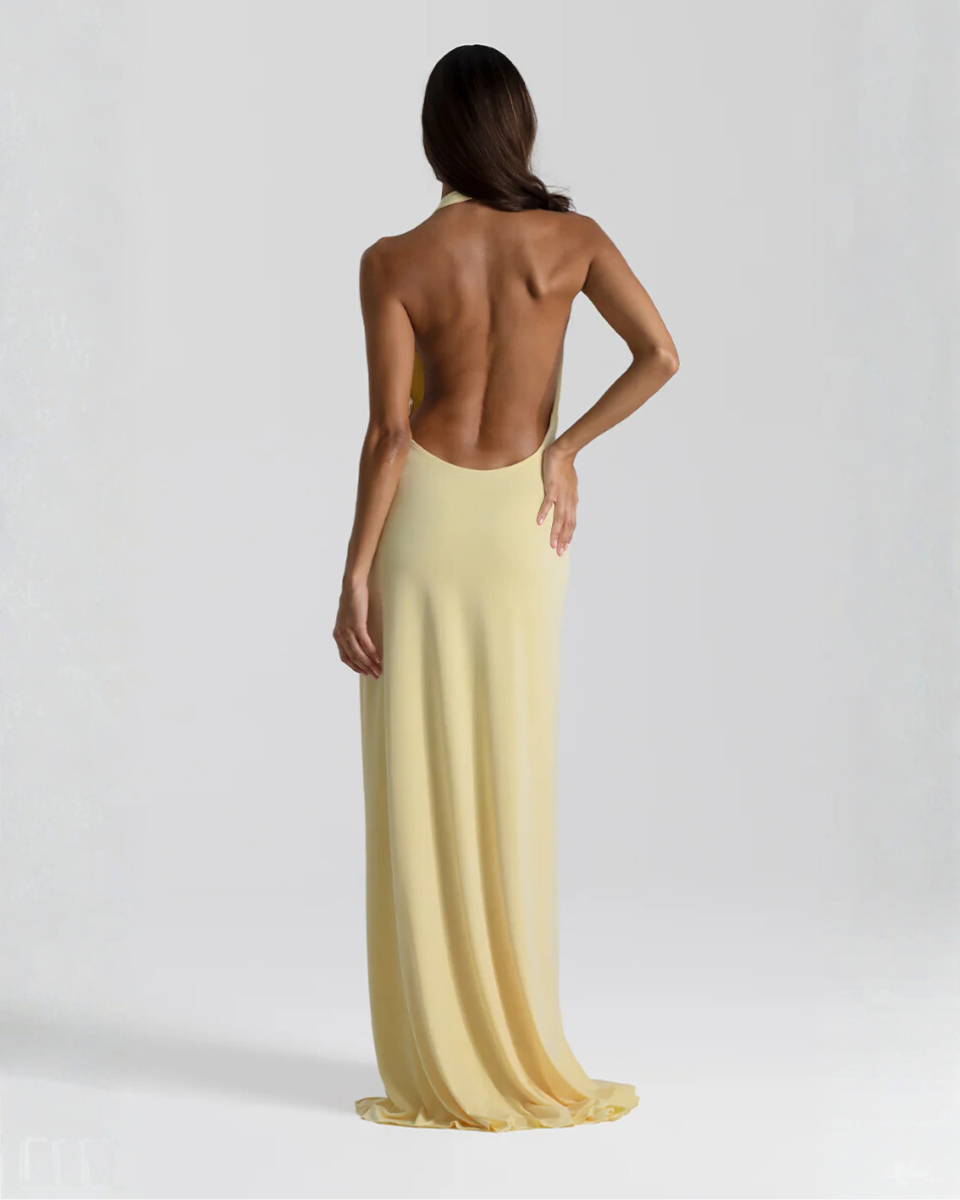 Ella | Women’s Maxi Dress | Halter Neck Side Split Evening Wear — image 02 — MAREACO