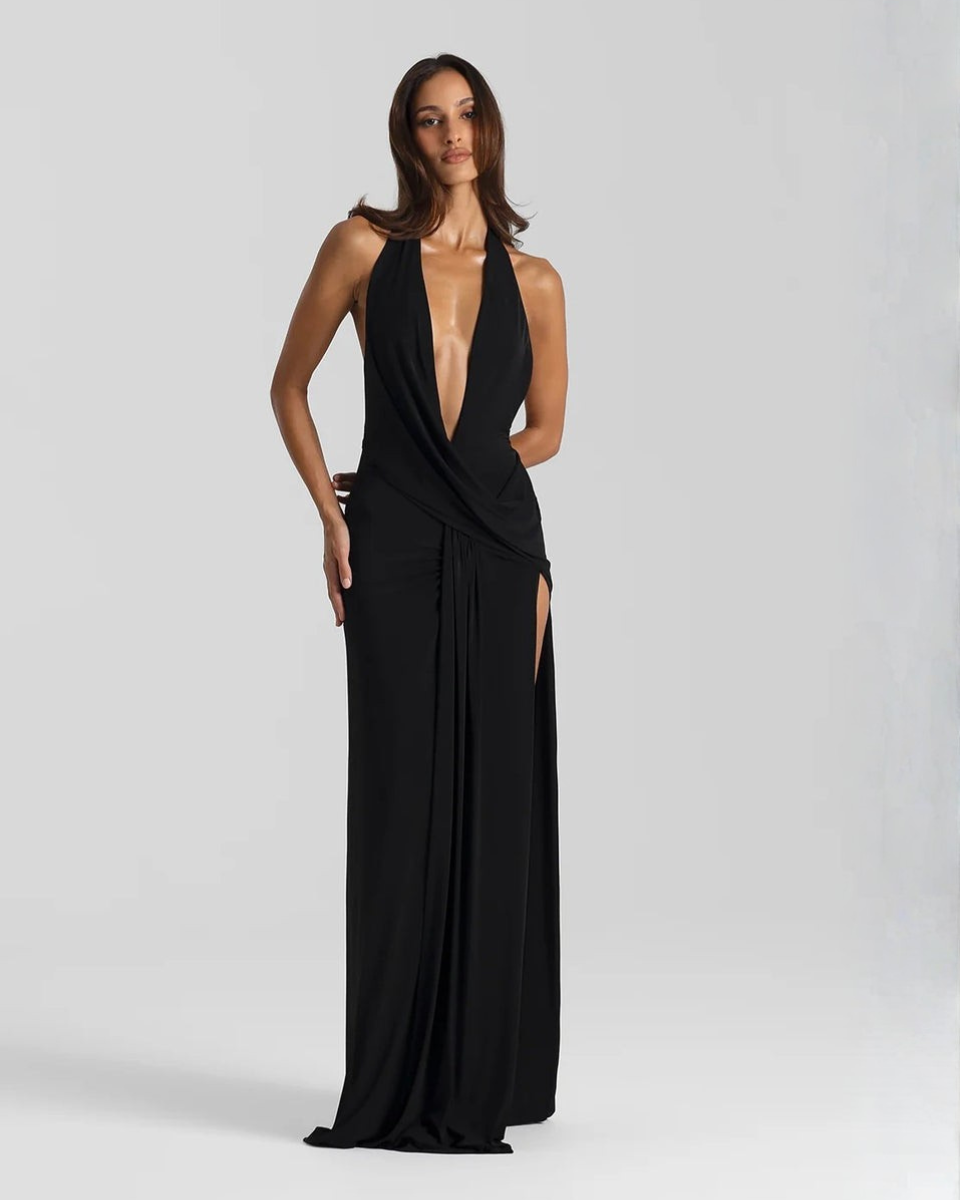 Ella | Women’s Maxi Dress | Halter Neck Side Split Evening Wear — image 04 — MAREACO