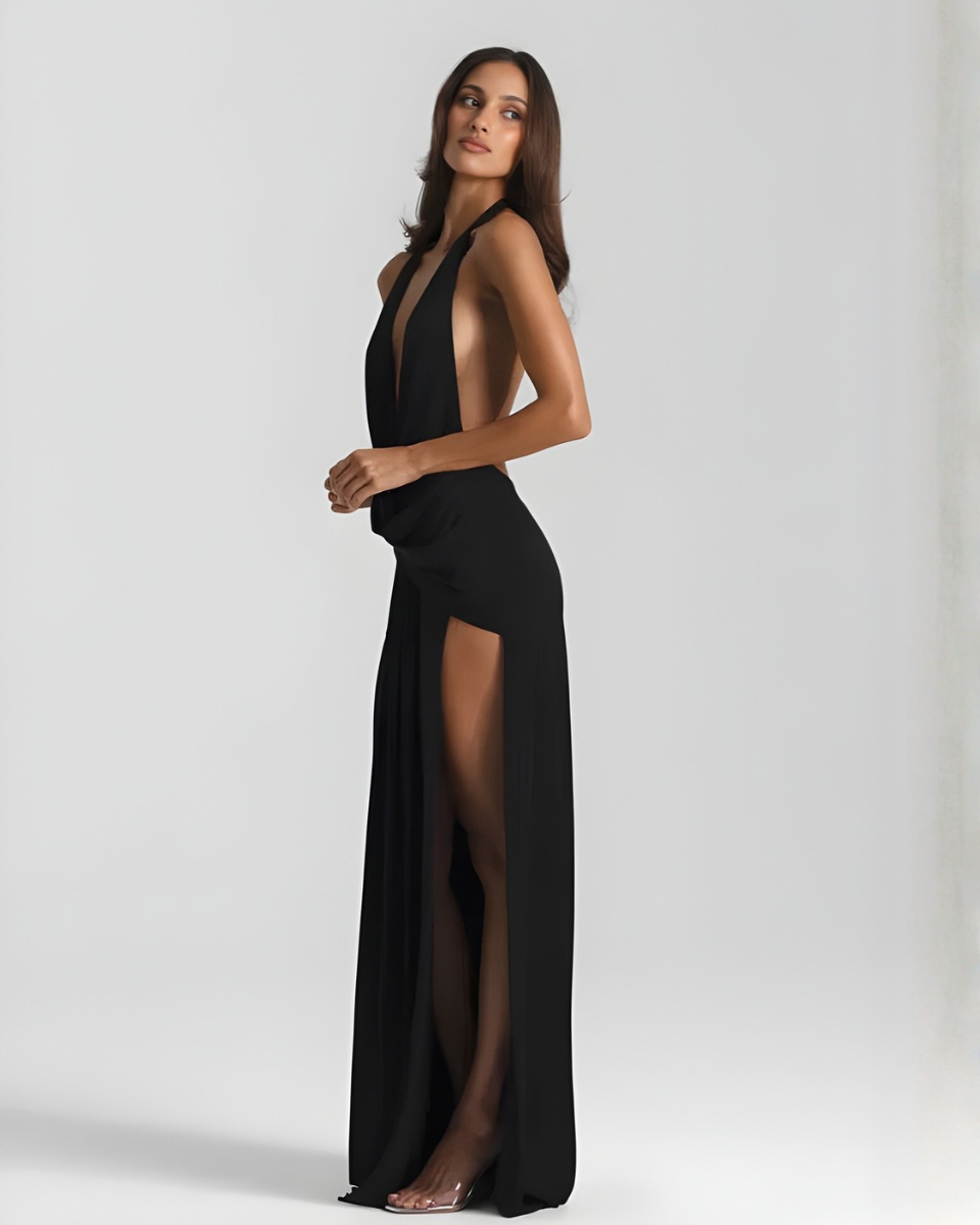Ella | Women’s Maxi Dress | Halter Neck Side Split Evening Wear — image 05 — MAREACO