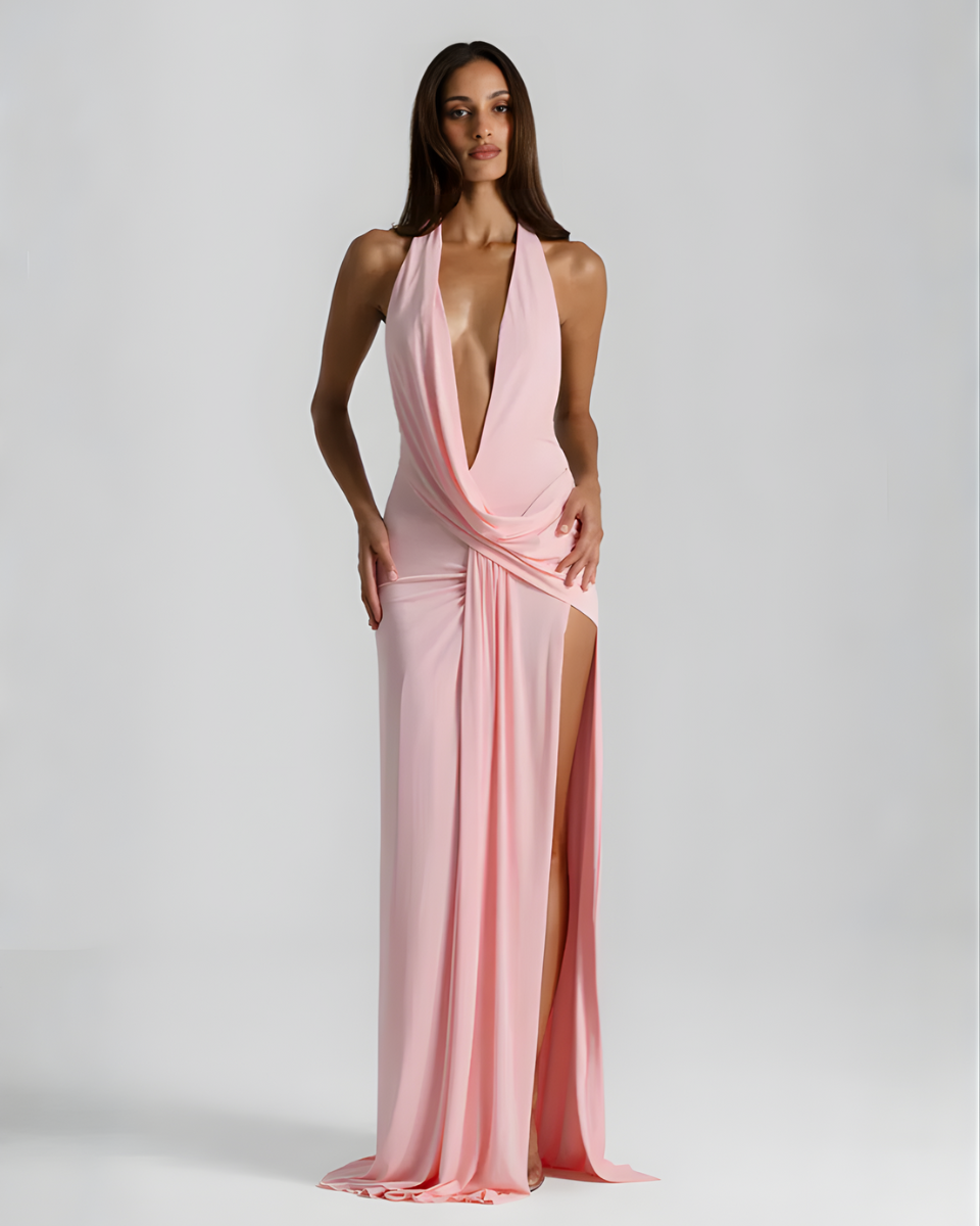 Ella | Women’s Maxi Dress | Halter Neck Side Split Evening Wear — image 08 — MAREACO