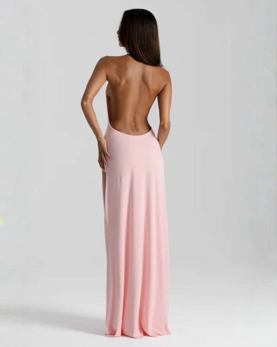 Ella | Women’s Maxi Dress | Halter Neck Side Split Evening Wear — image 09 — MAREACO