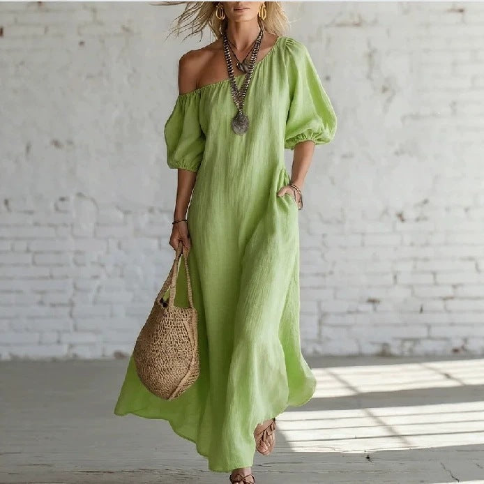 Ella | Women’s Maxi Dress | Off Shoulder Puff Sleeves Summer Wear — image 01 — MAREACO