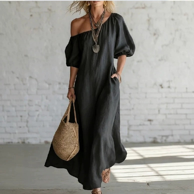Ella | Women’s Maxi Dress | Off Shoulder Puff Sleeves Summer Wear — image 02 — MAREACO