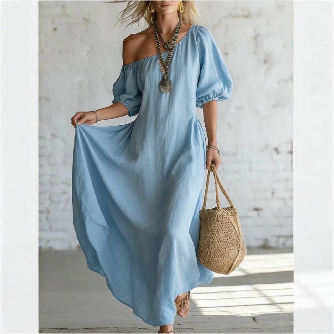 Ella | Women’s Maxi Dress | Off Shoulder Puff Sleeves Summer Wear — image 04 — MAREACO