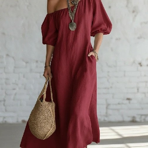 Ella | Women’s Maxi Dress | Off Shoulder Puff Sleeves Summer Wear — image 05 — MAREACO