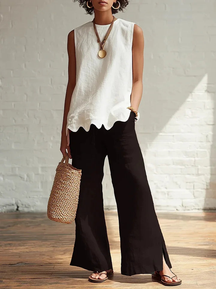 Ella | Women’s Top | Scalloped Hem Sleeveless Cut Summer Wear — image 01 — MAREACO