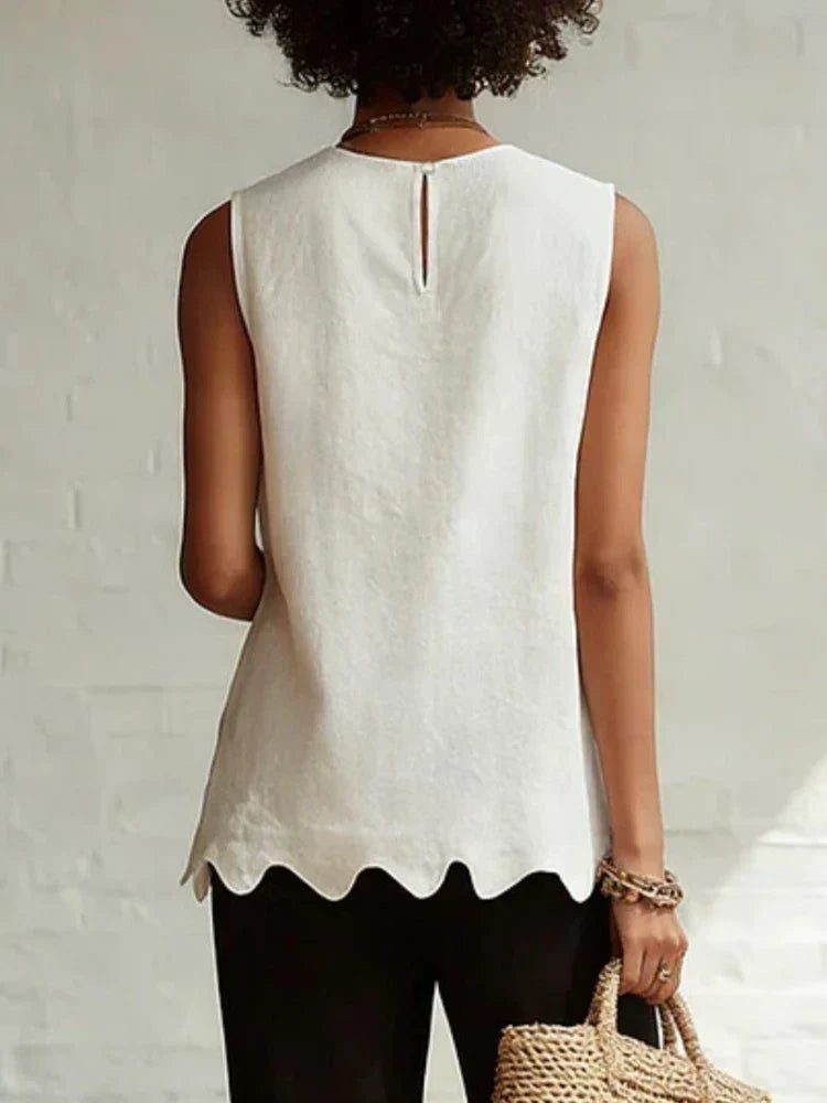 Ella | Women’s Top | Scalloped Hem Sleeveless Cut Summer Wear — image 02 — MAREACO
