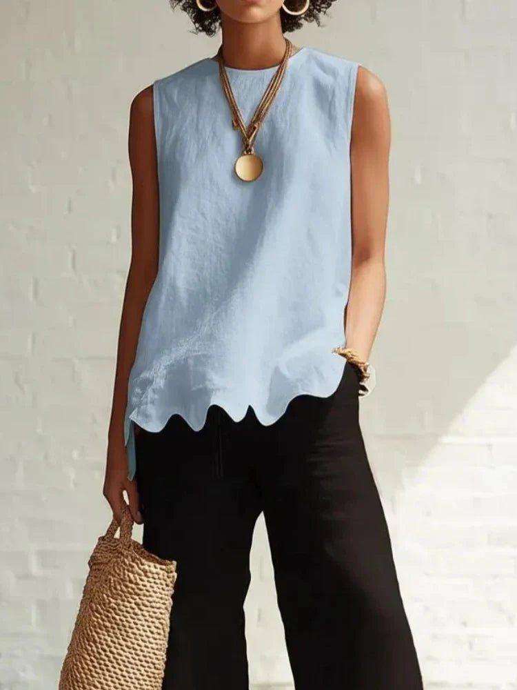 Ella | Women’s Top | Scalloped Hem Sleeveless Cut Summer Wear — image 03 — MAREACO