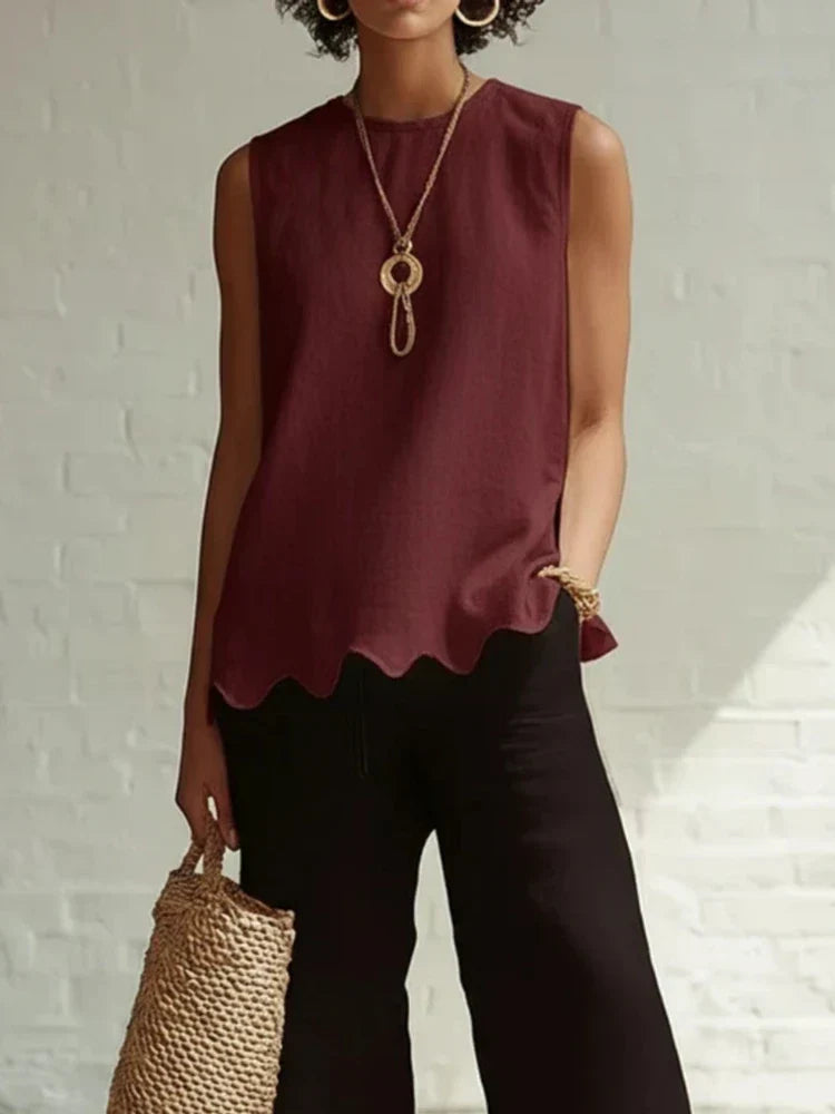 Ella | Women’s Top | Scalloped Hem Sleeveless Cut Summer Wear — image 04 — MAREACO