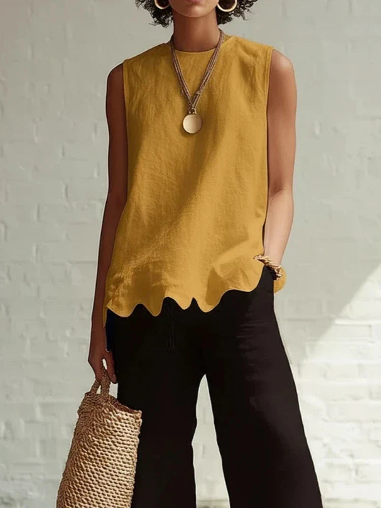 Ella | Women’s Top | Scalloped Hem Sleeveless Cut Summer Wear — image 05 — MAREACO