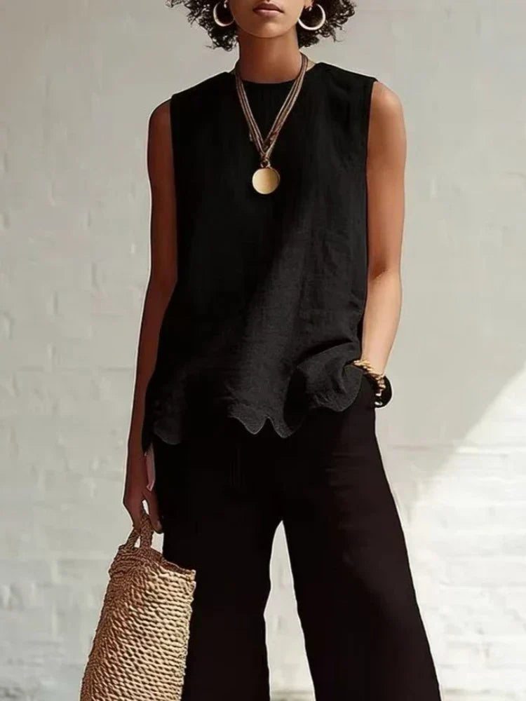 Ella | Women’s Top | Scalloped Hem Sleeveless Cut Summer Wear — image 06 — MAREACO