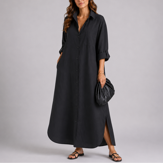Emily | Women’s Maxi Dress | Button Front Long Sleeves Everyday Wear — image 01 — MAREACO