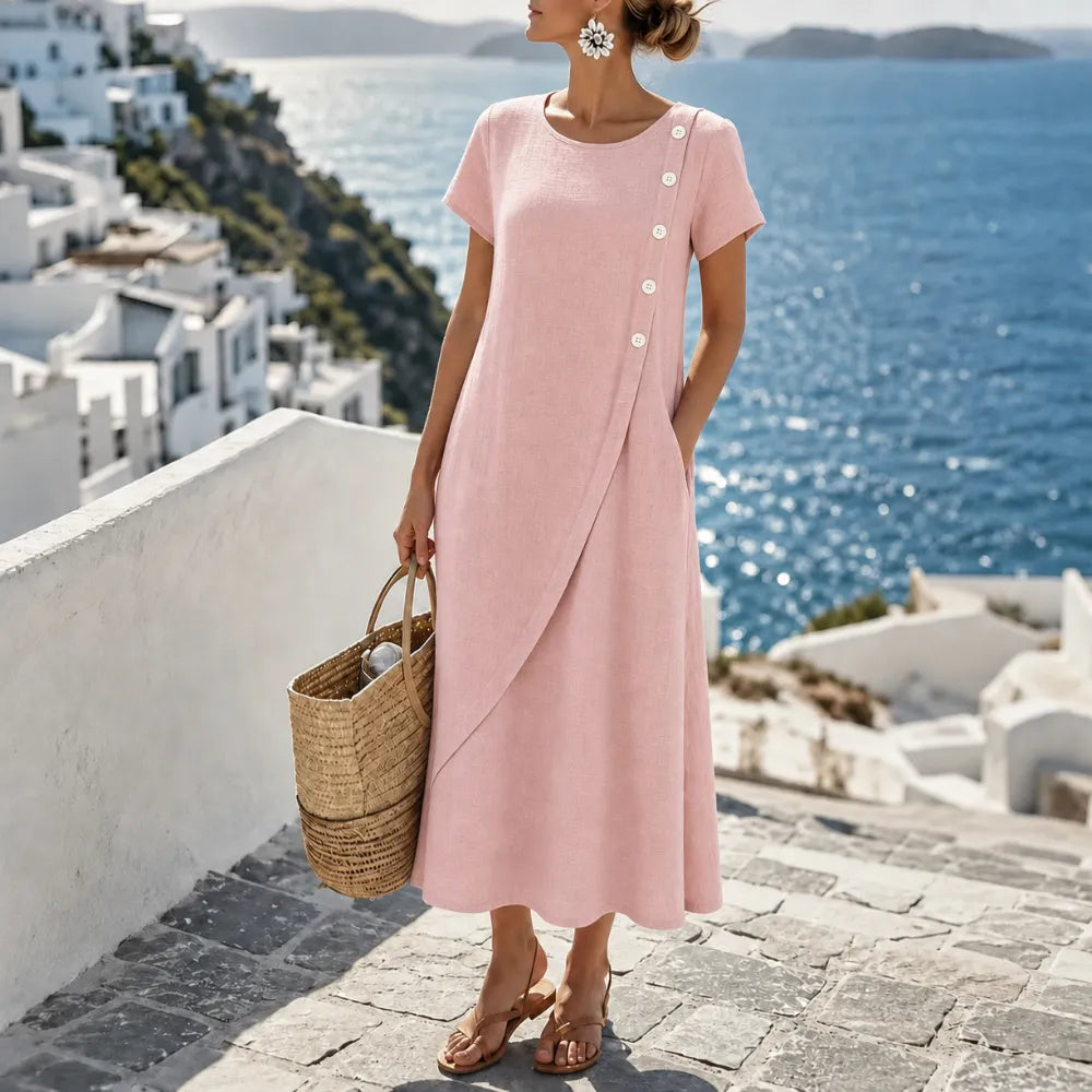 Emily | Women’s Midi Dress | Asymmetric Buttons Side Pockets Summer Wear — image 11 — MAREACO