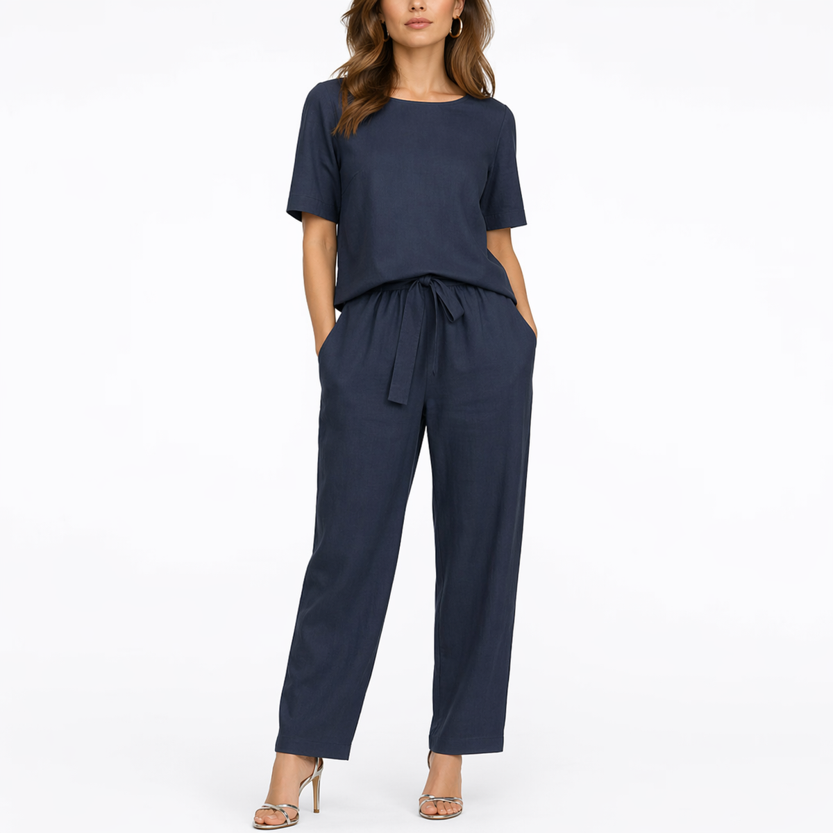 Emily | Women’s Two-Piece Set | Short Sleeve Top Drawstring Trousers Daywear — image 02 — MAREACO