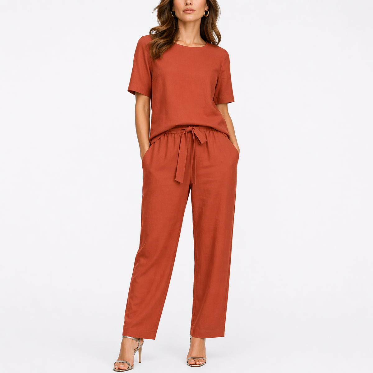 Emily | Women’s Two-Piece Set | Short Sleeve Top Drawstring Trousers Daywear — image 03 — MAREACO