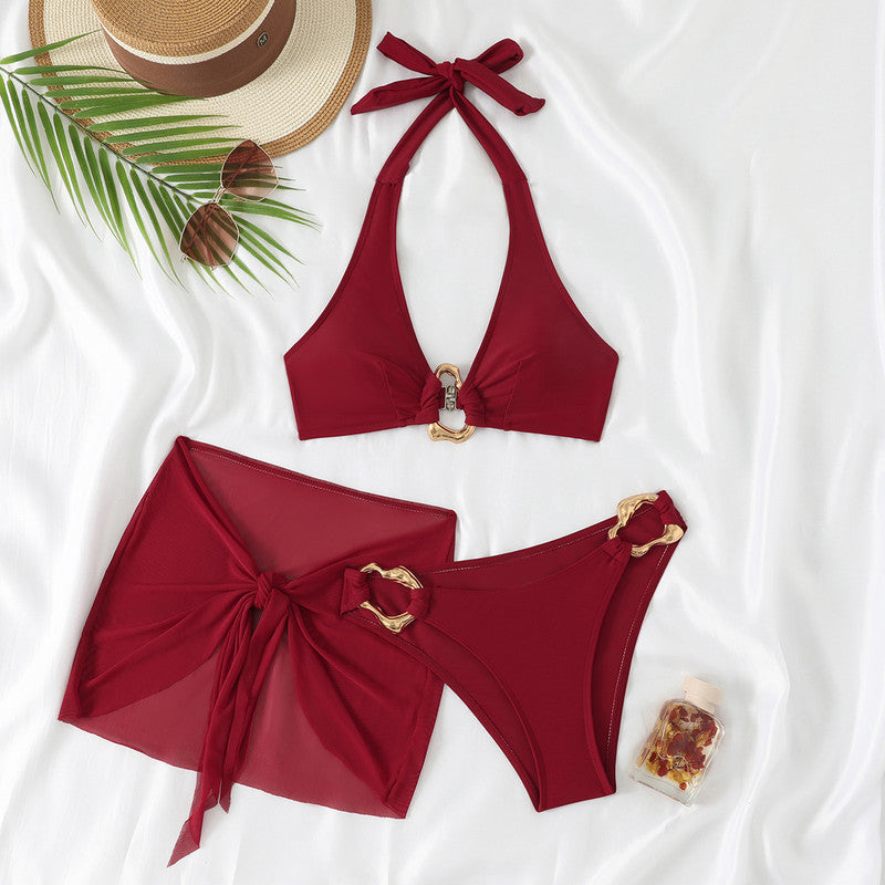 Evie | Women’s Bikini Set | Halter Neck Matching Sarong Beachwear — image 04 — MAREACO