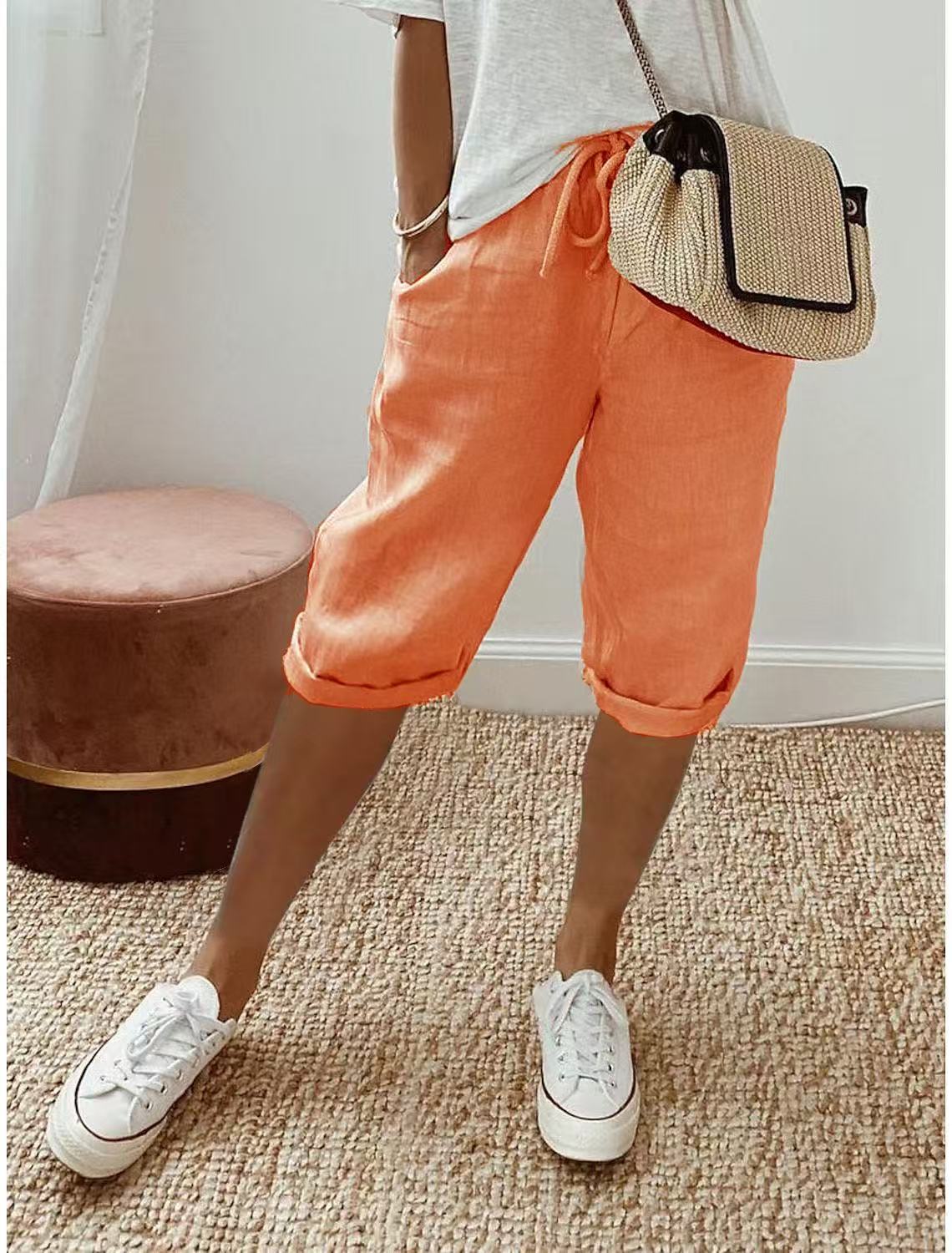 Evie | Women’s Cropped Trousers | Drawstring Waist Rolled Hems Summer Wear — image 07 — MAREACO