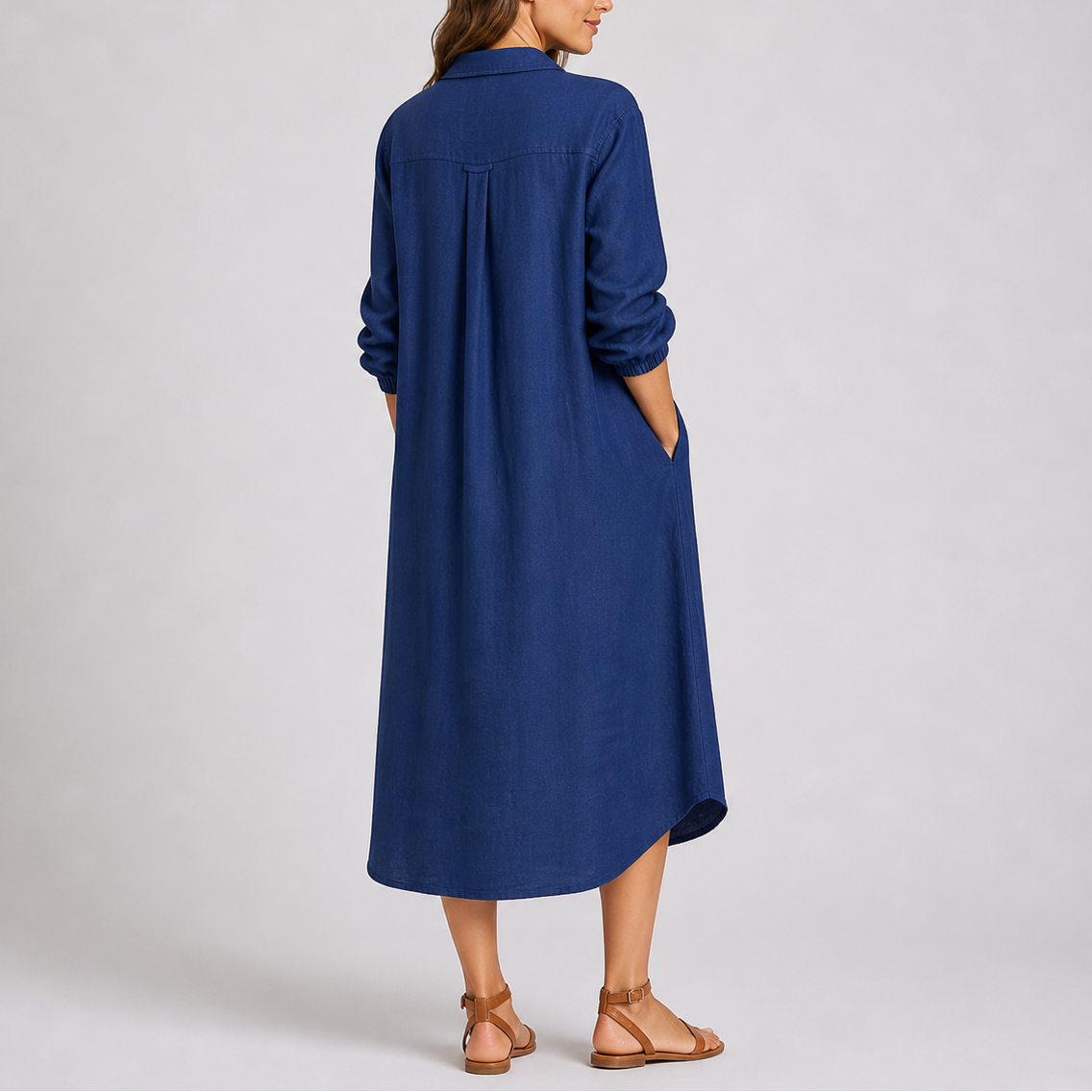 Evie | Women’s Midi Dress | Shirt Collar Button Front Everyday Wear — image 02 — MAREACO