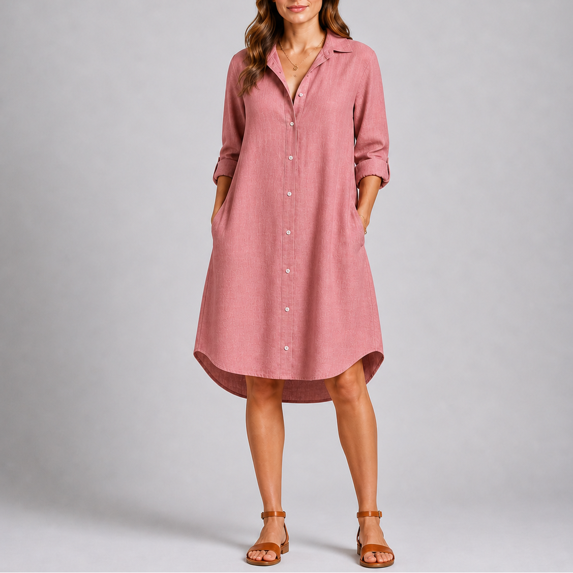 Evie | Women’s Midi Dress | Shirt Collar Button Front Everyday Wear — image 05 — MAREACO