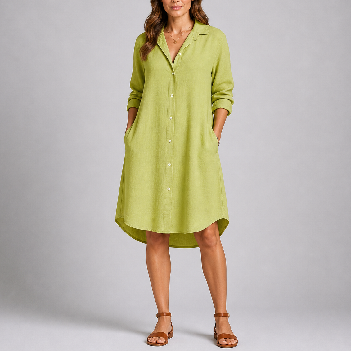 Evie | Women’s Midi Dress | Shirt Collar Button Front Everyday Wear — image 06 — MAREACO