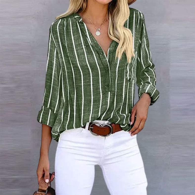 Florence | Women’s Blouse | Vertical Stripes Long Sleeves Everyday Wear — image 04 — MAREACO