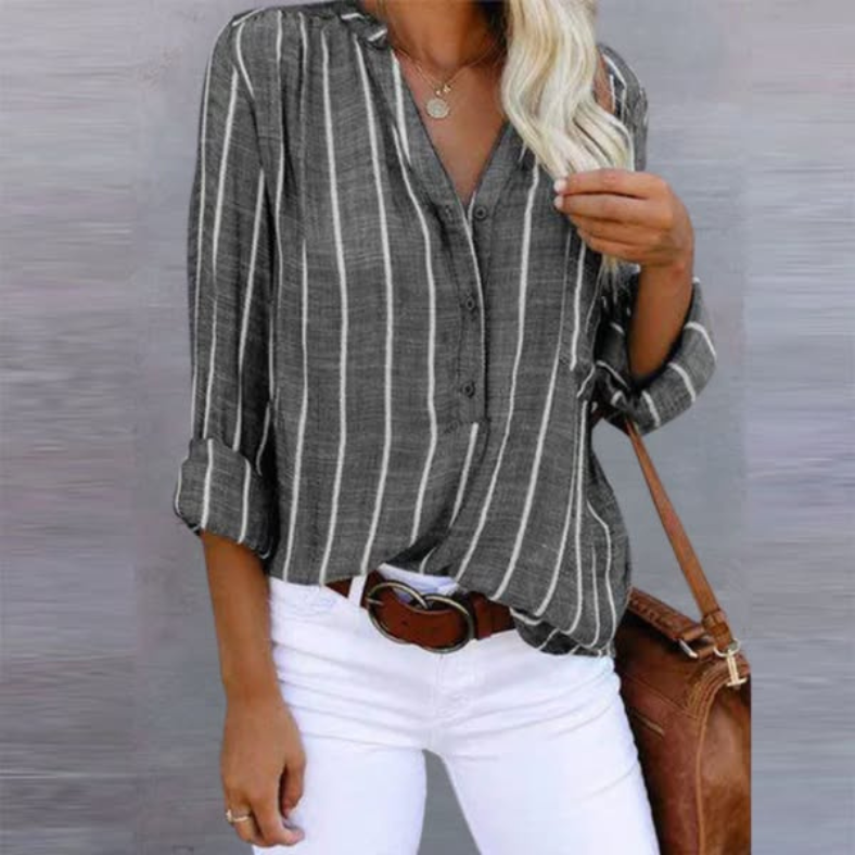 Florence | Women’s Blouse | Vertical Stripes Long Sleeves Everyday Wear — image 05 — MAREACO