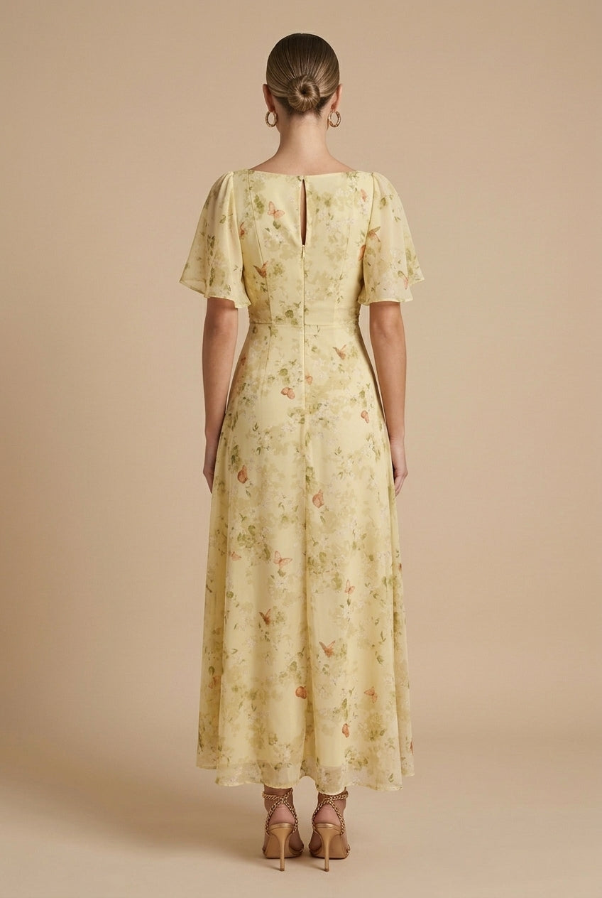 Florence | Women’s Maxi Dress | Floral Print Puff Sleeves Occasion Wear — image 02 — MAREACO