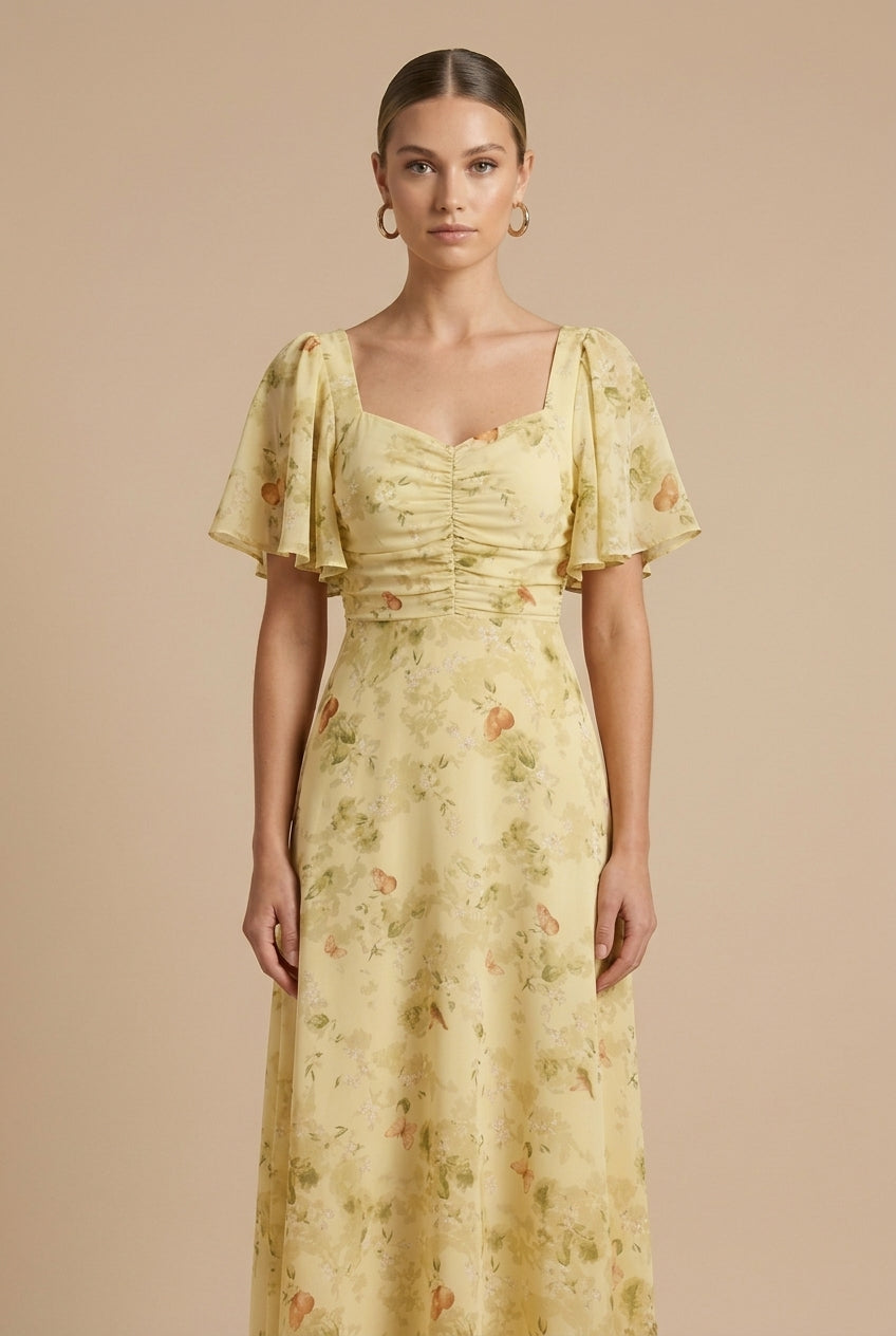 Florence | Women’s Maxi Dress | Floral Print Puff Sleeves Occasion Wear — image 03 — MAREACO