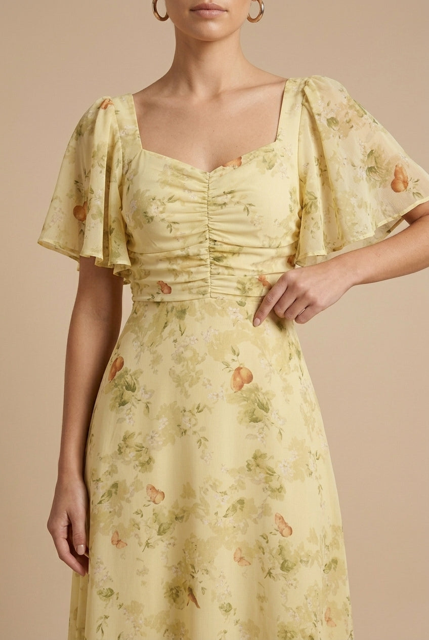 Florence | Women’s Maxi Dress | Floral Print Puff Sleeves Occasion Wear — image 04 — MAREACO